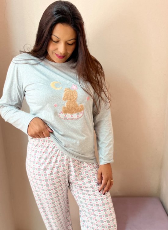    Pijama de inverno  Feminino  Cinza estampa urso