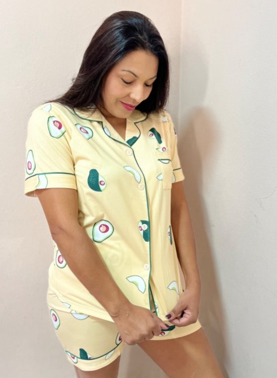   Pijama Feminino Americano abacate bege