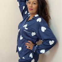    Pijama de inverno Plus size  Feminino Americano coração  Azul 