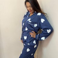    Pijama de inverno Plus size  Feminino Americano coração  Azul 