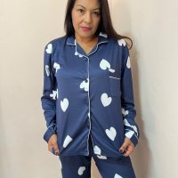    Pijama de inverno Plus size  Feminino Americano coração  Azul 